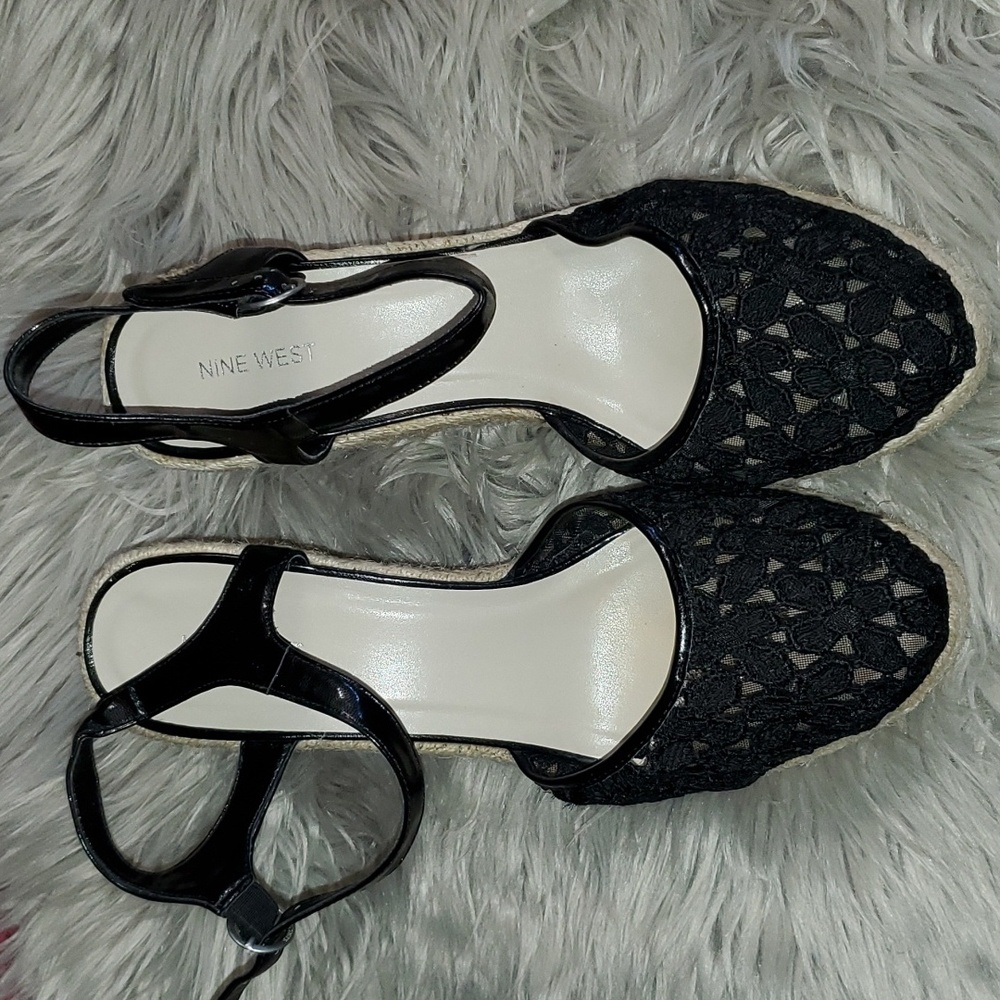 NINE WEST Black Lace Wedges Size 12
